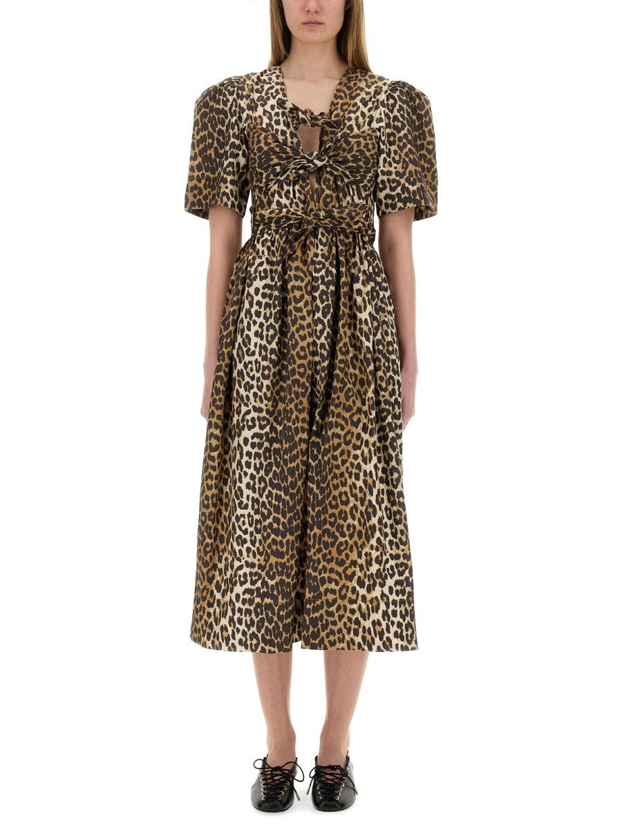 GANNI GANNI - LEOPARD PRINT MIDI DRESS
