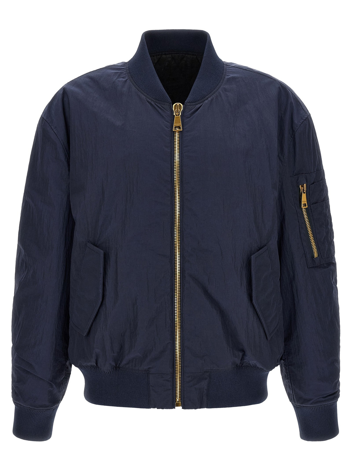 Balmain - Logo embroidery bomber jacket Blue