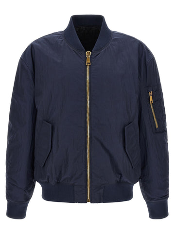 Balmain - Logo embroidery bomber jacket Blue