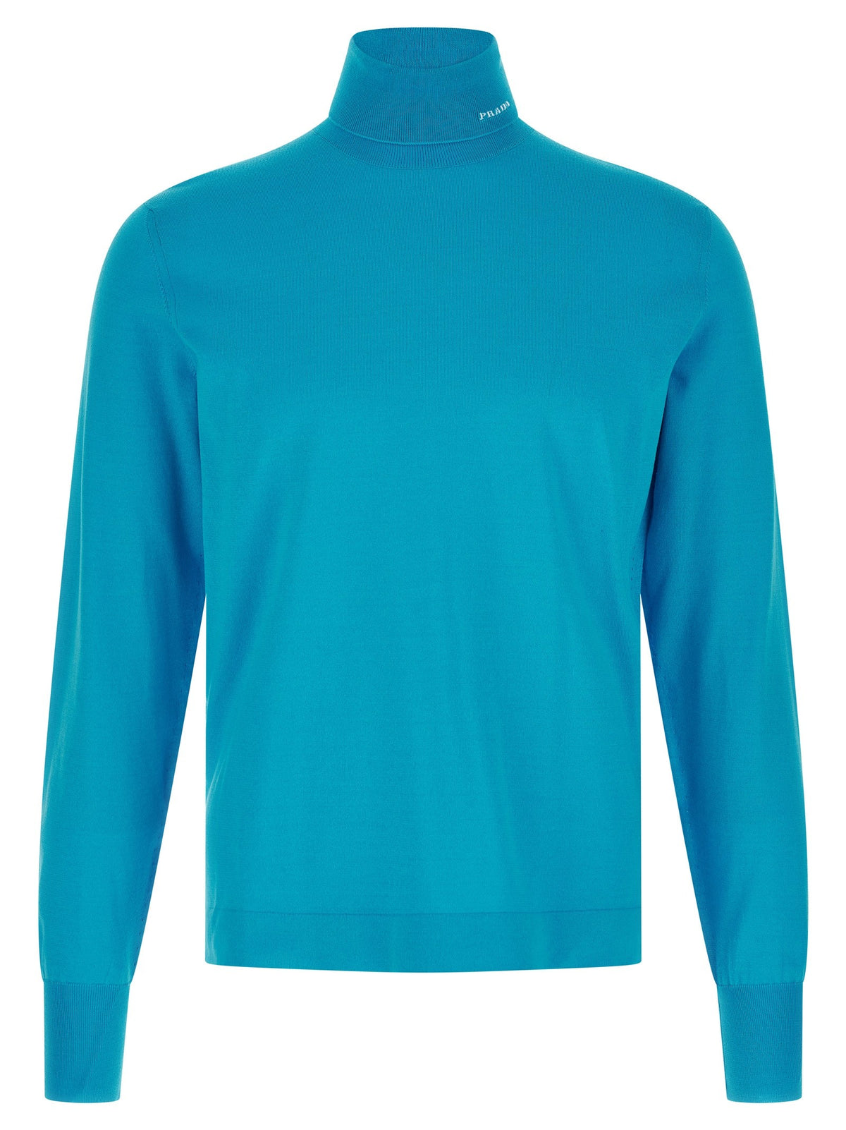 PRADA - Logo intarsia turtleneck sweater Light Blue 52 IT