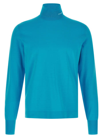 PRADA - Logo intarsia turtleneck sweater Light Blue 52 IT