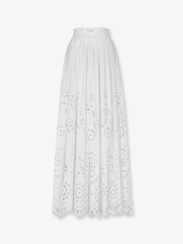 Dolce & Gabbana Long cotton poplin skirt with cut-out embroidery
