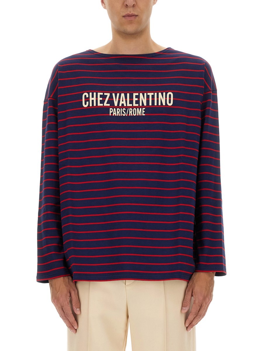 Valentino - LONG SLEEVE T-SHIRT WITH "CHEZ VALENTINO" PRINT long-sleeve-t-shirt-with-chez-valentino-print_864285a9-ca25-41be-a6ab-07d822a440e8