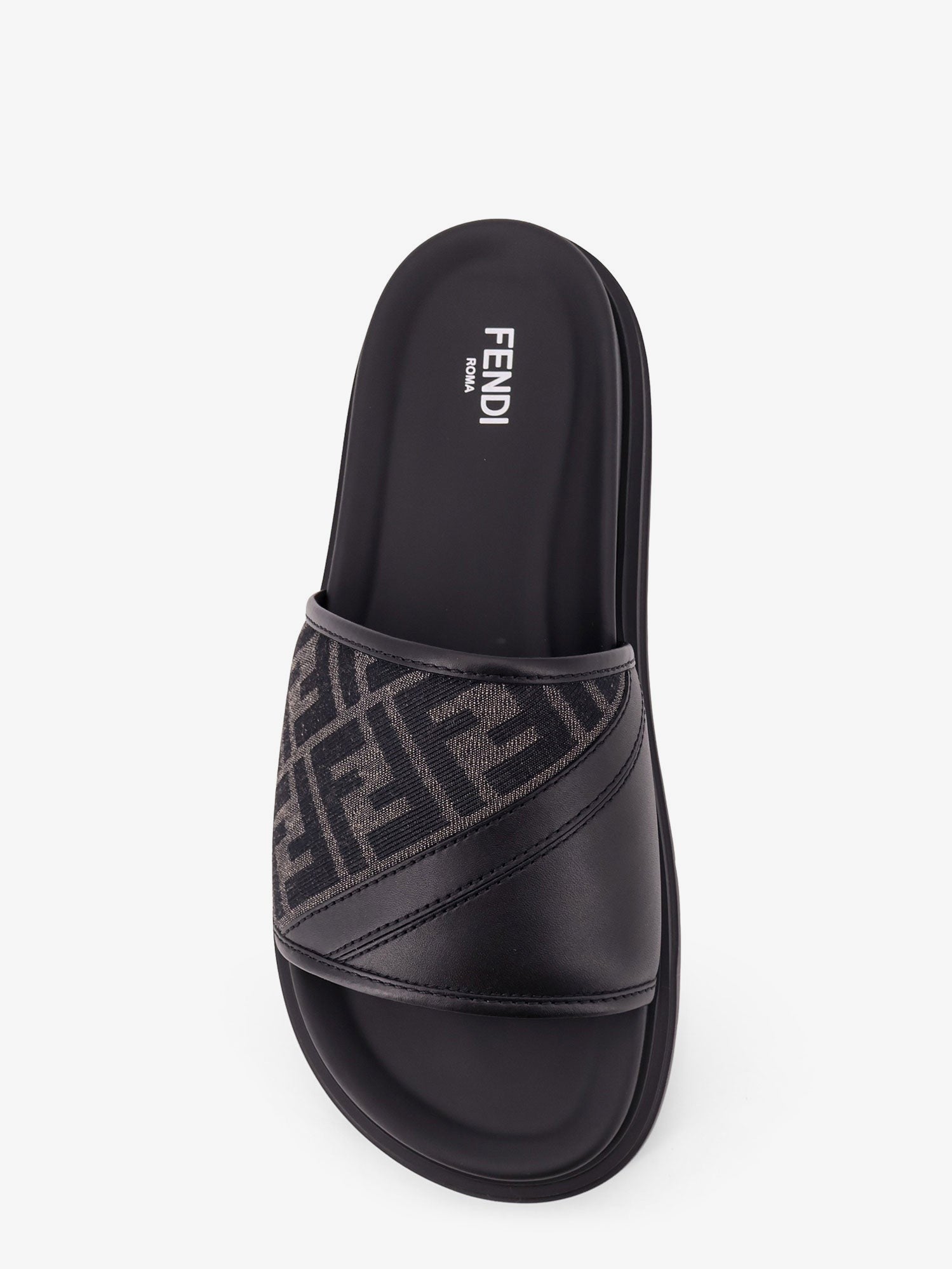 Fendi - Low leather sandals with FF jacquard insert