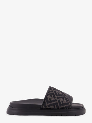 Fendi - Low leather sandals with FF jacquard insert