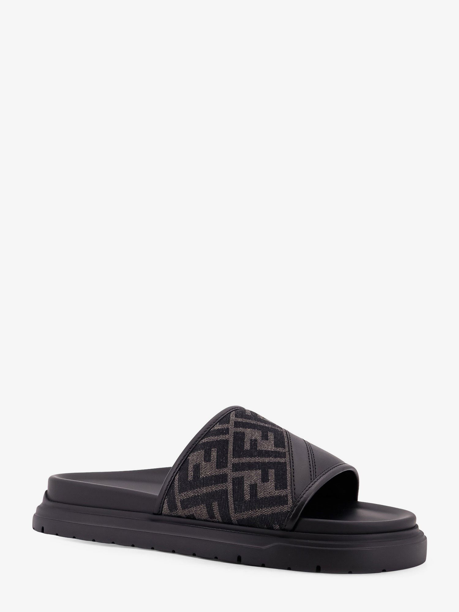 Fendi - Low leather sandals with FF jacquard insert