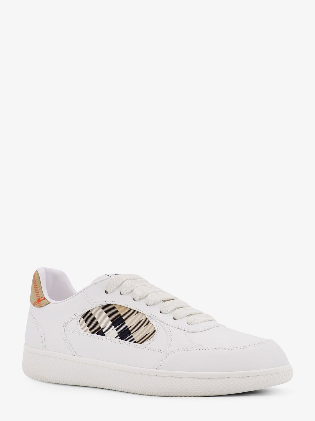 Low-top leather sneakers with check inserts
