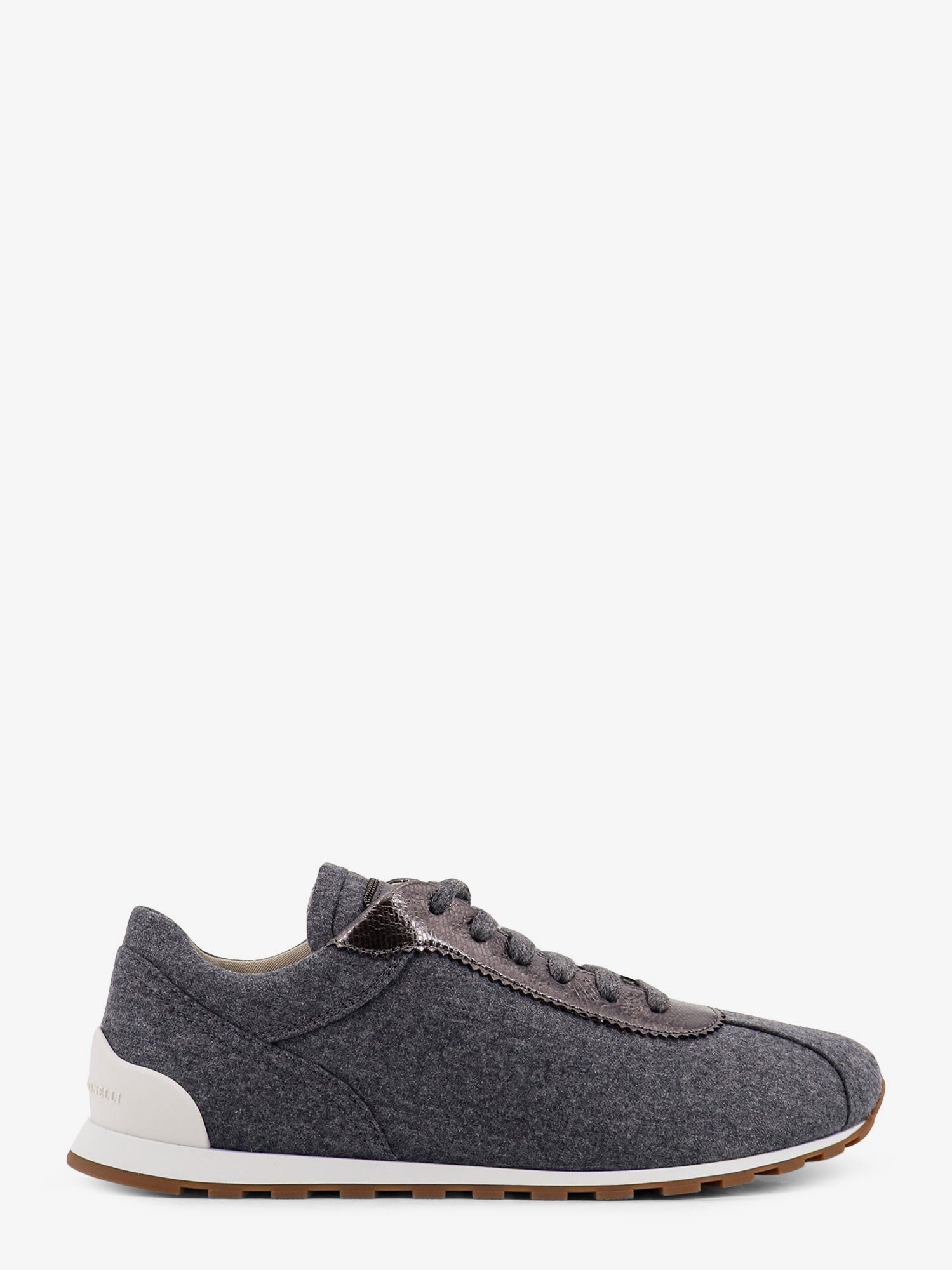 Low-top wool flannel sneakers with leather profiles