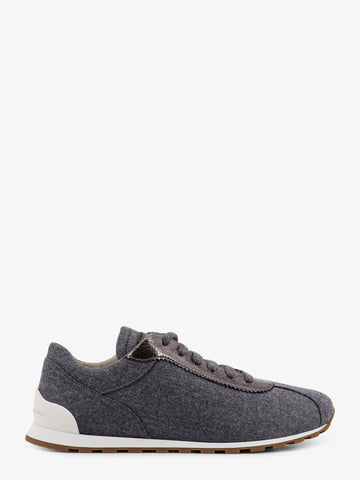 Low-top wool flannel sneakers with leather profiles