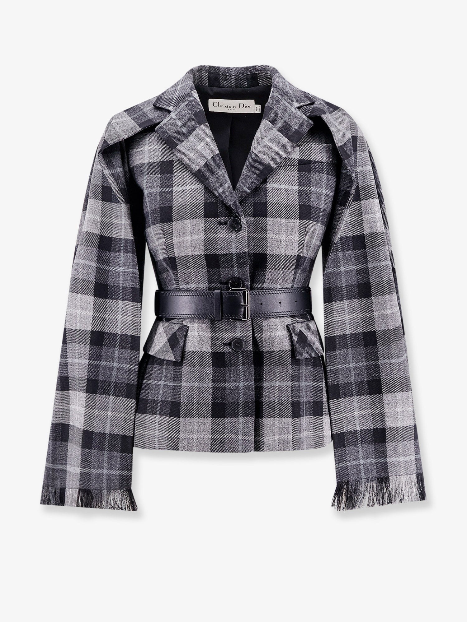 Madras blazer with belt and removable scarf