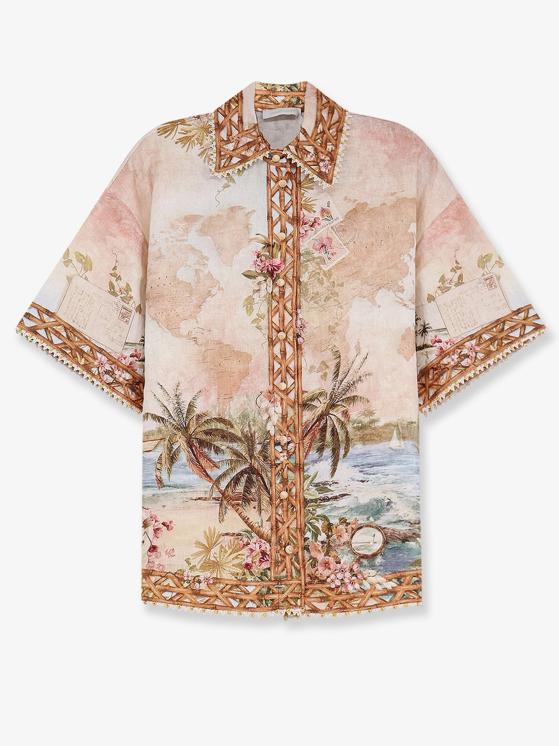 ZIMMERMANN - Mahon Linen Shirt with Blue Island Map Print mahon-linen-shirt-with-blue-island-map-print