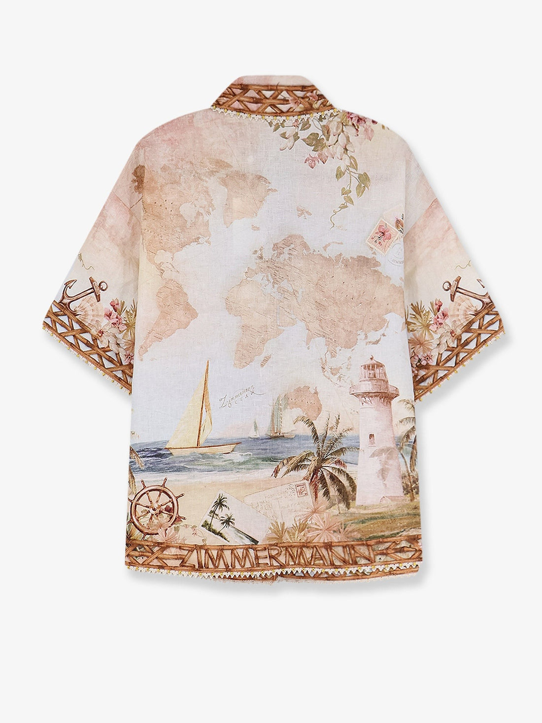 ZIMMERMANN - Mahon Linen Shirt with Blue Island Map Print mahon-linen-shirt-with-blue-island-map-print