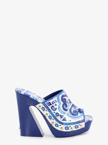 Dolce & Gabbana Maiolica print shiny leather sandals
