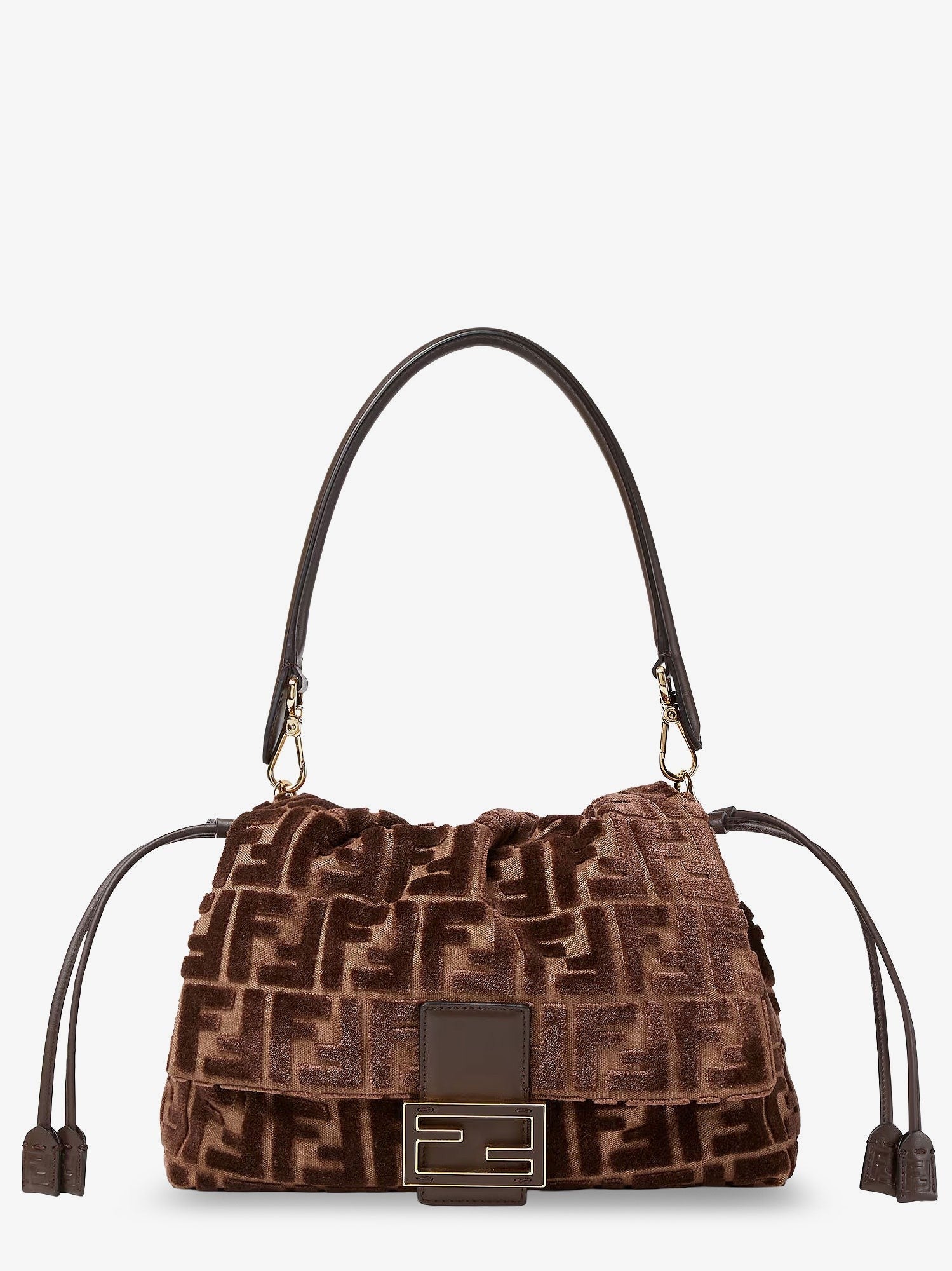 Mamma Baguette Medium FF velvet jacquard crossbody bag