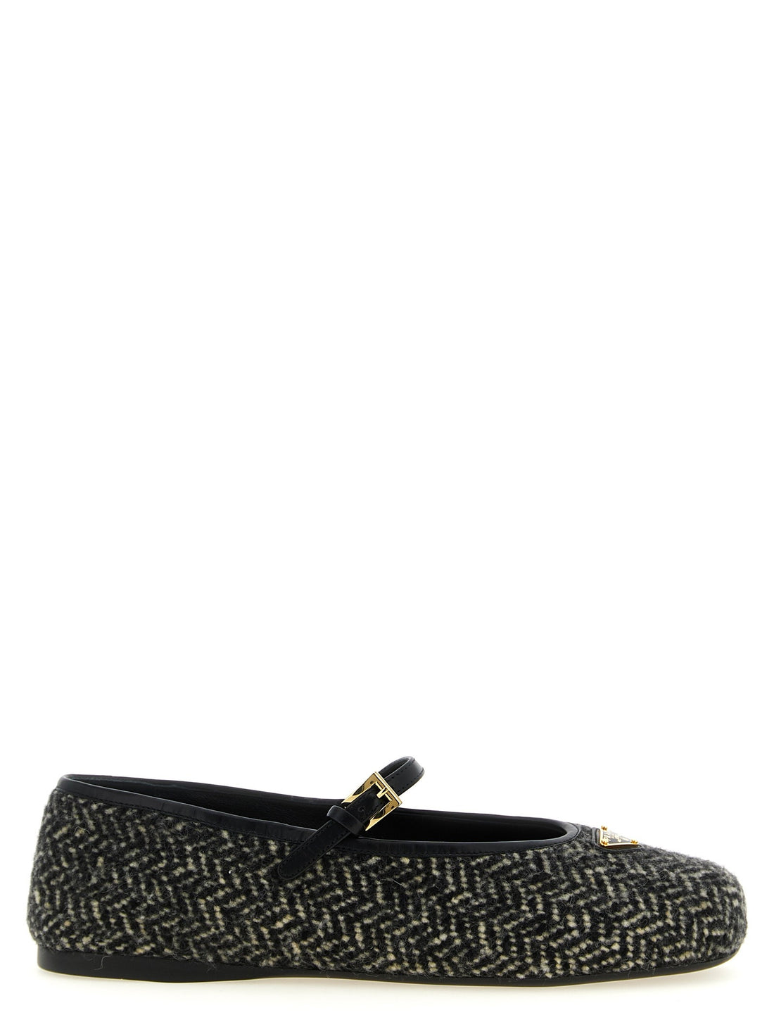 PRADA - Chevron Tweed Mary Jane Ballet Flats White Black