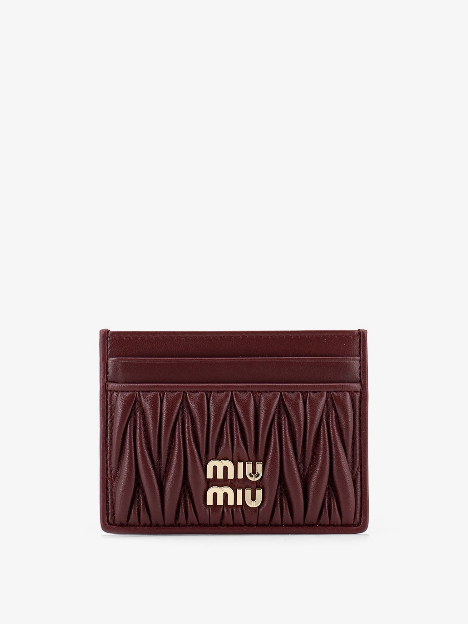 Miu Miu Miu Miu - Matelassé leather card holder with metal lettering logo