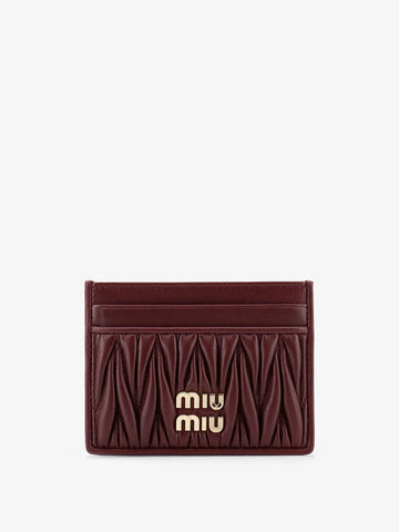 Miu Miu Miu Miu - Matelassé leather card holder with metal lettering logo