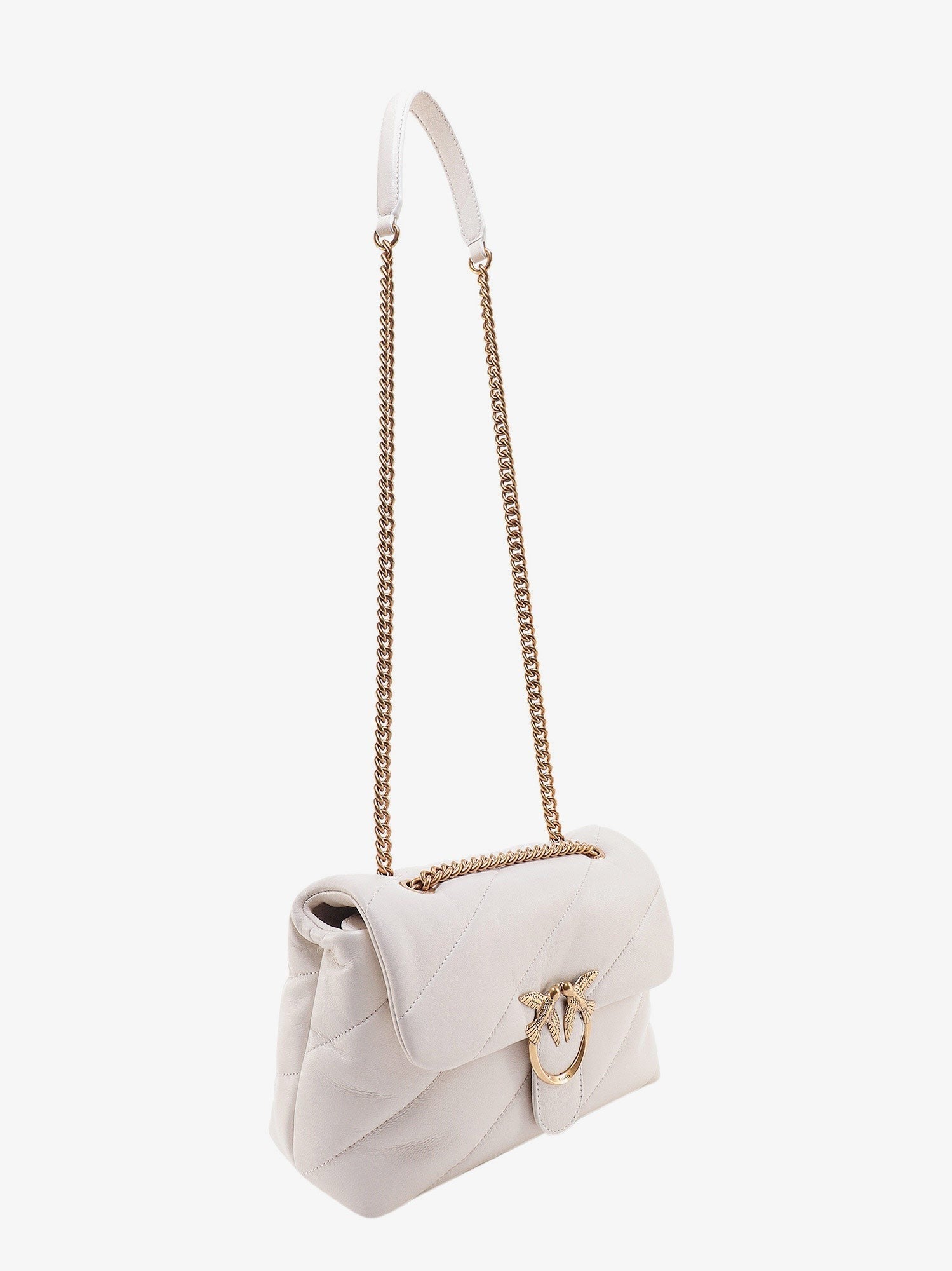Matelassé leather shoulder bag with iconic love birds buckle