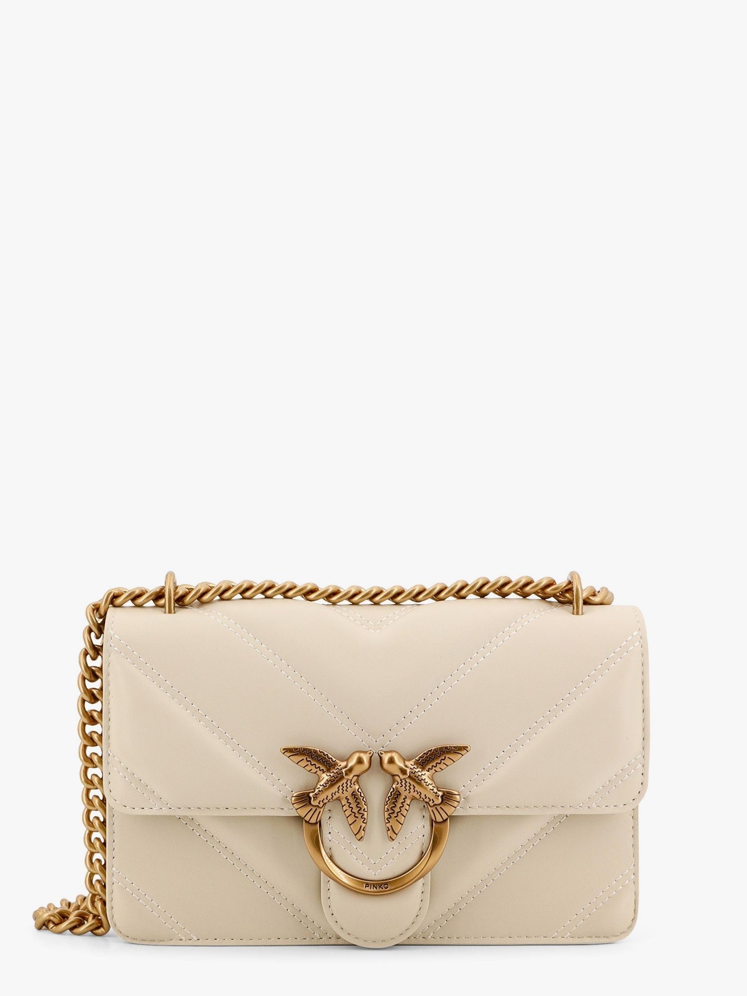 Matelassé leather shoulder bag with love birds buckle