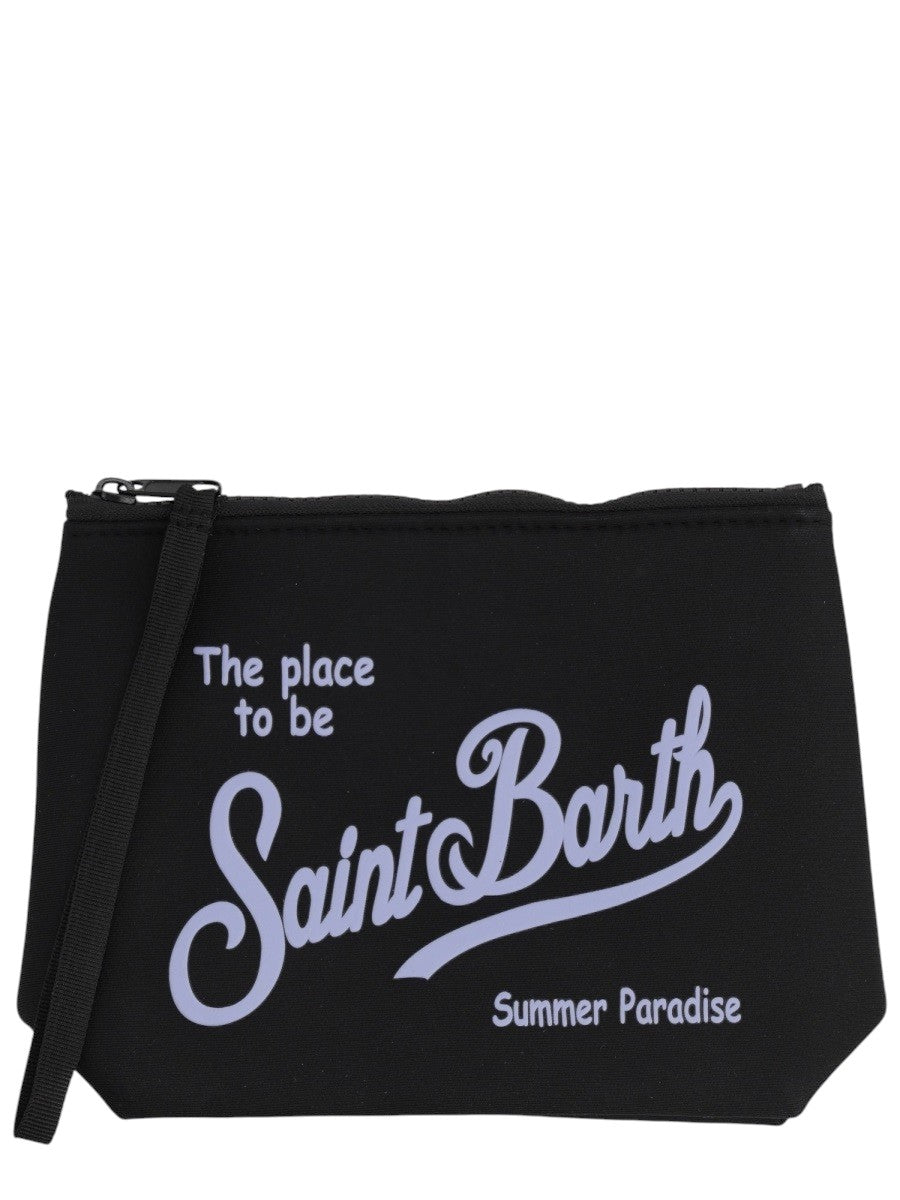 MC2 SAINT BARTH - POCHETTE "ALINE" Unisex mc2-saint-barth-black-canvas-logo-pouch-front-pochette-aline