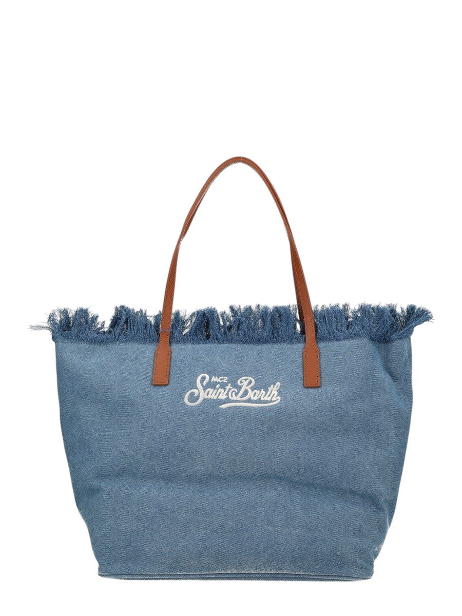MC2 SAINT BARTH - BORSA "CITY" IN DENIM CON FRANGE mc2-saint-barth-city-denim-bag-with-fringes-blue-front-jpg