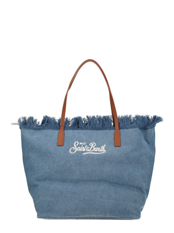 MC2 SAINT BARTH - BORSA "CITY" IN DENIM CON FRANGE mc2-saint-barth-city-denim-bag-with-fringes-blue-front-jpg