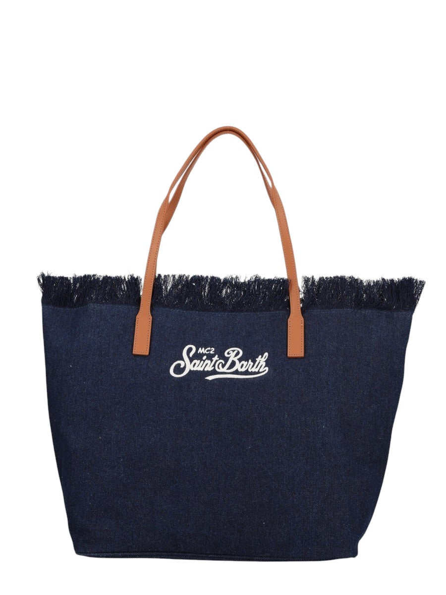 MC2 SAINT BARTH - BORSA "CITY" IN DENIM CON FRANGE mc2-saint-barth-city-denim-tote-bag-fringes-navy-blue-front-jpg