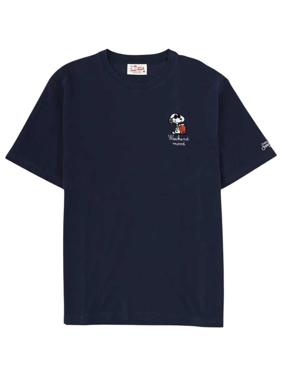 MC2 SAINT BARTH - Emilie Navy Snoopy Weekend Mood T-Shirt mc2-saint-barth-emilie-navy-snoopy-weekend-mood-t-shirt-front-webp
