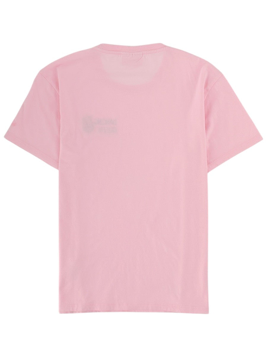 Back view of the MC2 Saint Barth Emilie pink T-shirt with short sleeves, crew neck and plain cotton design.