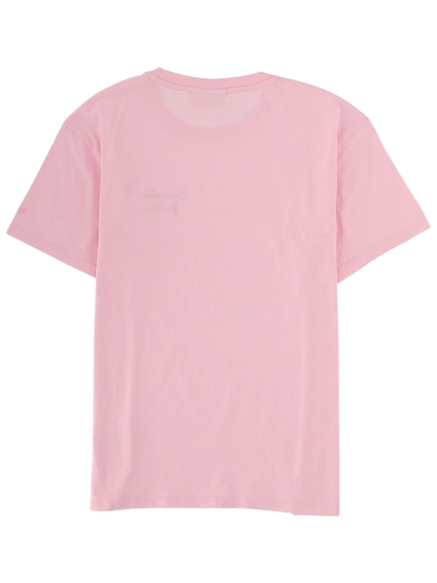 Back view of the MC2 Saint Barth Emilie pink T-shirt with short sleeves, crew neck and plain cotton design.