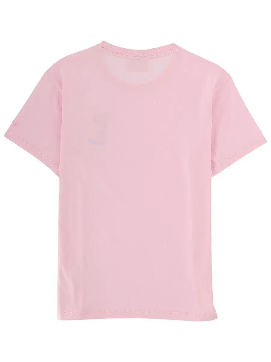 Back view of the MC2 Saint Barth Emilie pink T-shirt with short sleeves, crew neck and plain cotton design.