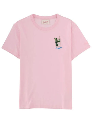 MC2 Saint Barth Emilie pink T-shirt with short sleeves, crew neck and small St. Barth cocktail embroidery on the chest.