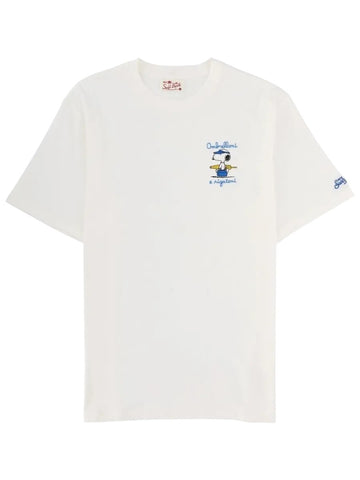MC2 SAINT BARTH - Emilie White Ombrelloni e Rigatoni Snoopy T-Shirt mc2-saint-barth-emilie-white-ombrelloni-rigatoni-snoopy-t-shirt-front-webp