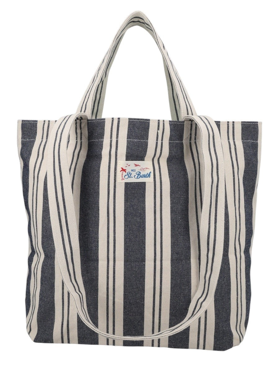 MC2 SAINT BARTH - BORSA TOTE ESSENTIAL BEACH IN COTONE mc2-saint-barth-essential-beach-cotton-tote-bag-navy-cream-stripes-back-jpg