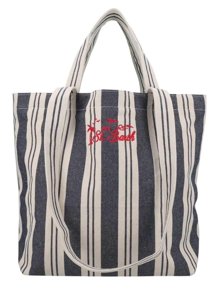 MC2 SAINT BARTH - BORSA TOTE ESSENTIAL BEACH IN COTONE mc2-saint-barth-essential-beach-cotton-tote-bag-navy-cream-stripes-front-jpg