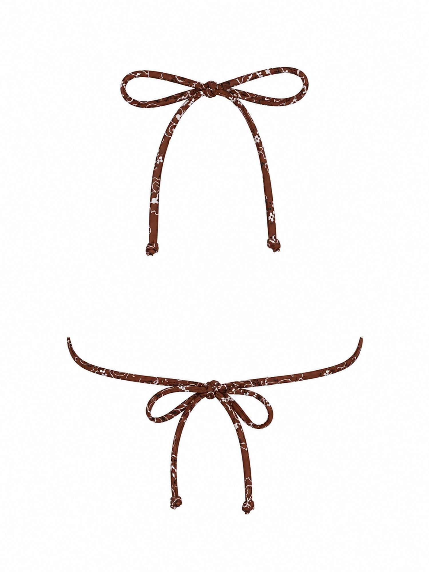 MC2 SAINT BARTH Leah Bandana Triangle Bikini Top in brown, back tie detail with halterneck and underbust bows.