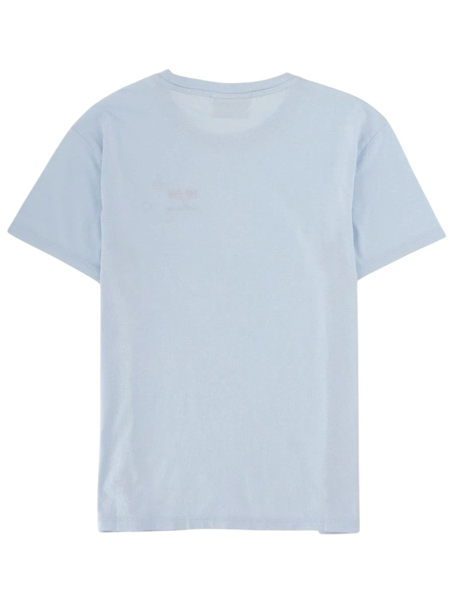 MC2 Saint Barth Emilie light blue 100% cotton t-shirt with red graphic detail on back.