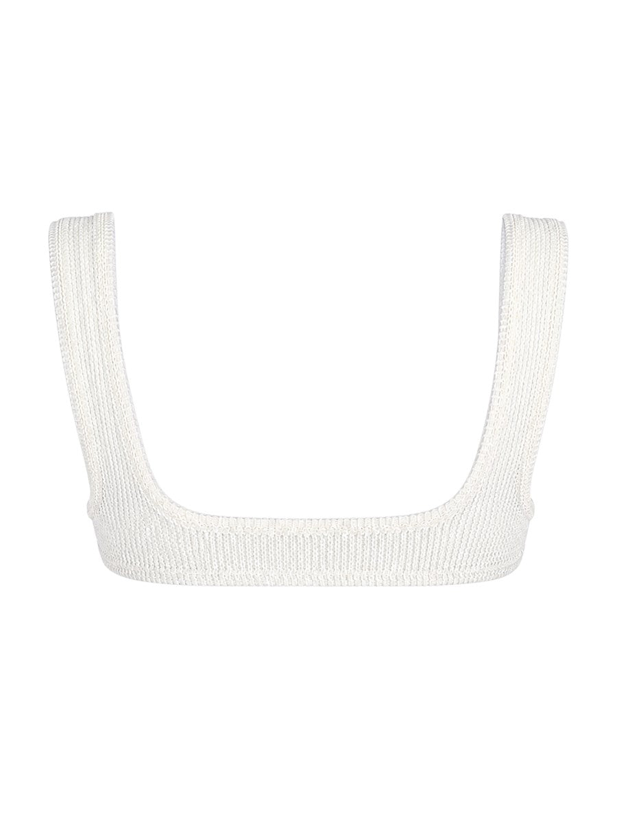 MC2 SAINT BARTH Naima Crinkle Bikini Top in white, back flat view with wide straps and textured crinkle fabric.