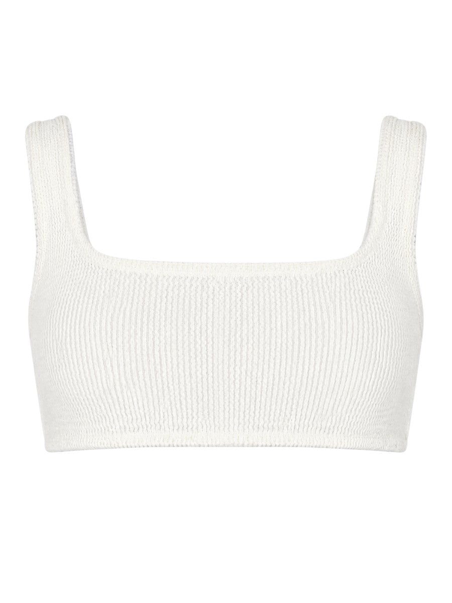 MC2 SAINT BARTH Naima Crinkle Bikini Top in white, front flat view with square neckline and ribbed crinkle texture.