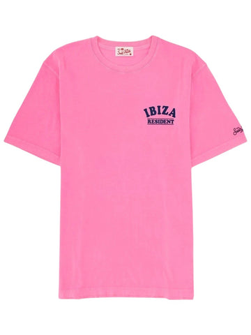 pink MC2 SAINT BARTH cotton t-shirt with Ibiza Resident graphic print and short sleeves.