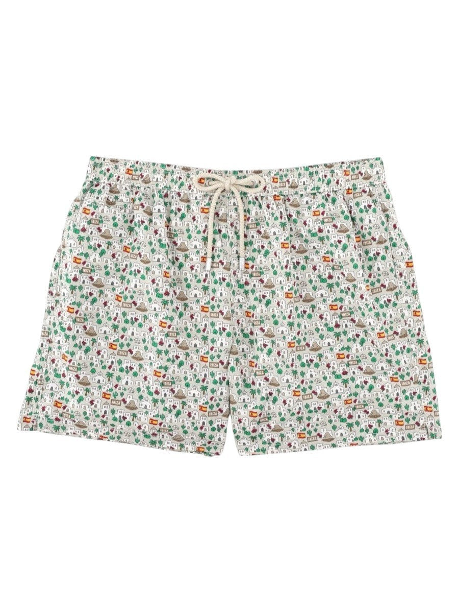 MC2 SAINT BARTH men's swim shorts with all-over Ibiza-inspired print, drawstring waistband and white multicolor design.