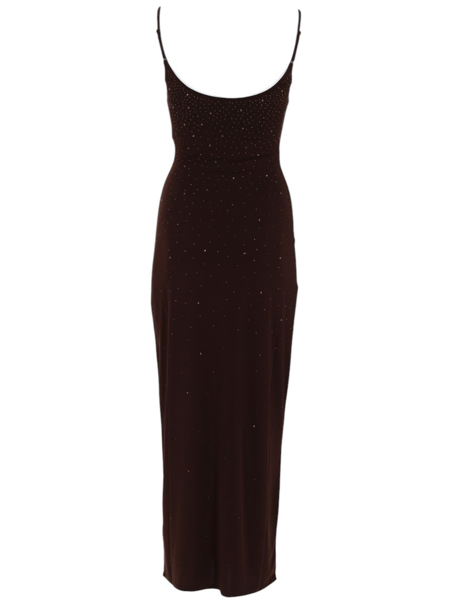 MC2 SAINT BARTH - Rhinestone Embellished Maxi Dress - Dark Brown mc2-saint-barth-rhinestone-embellished-maxi-dress-dark-brown-front-jpg