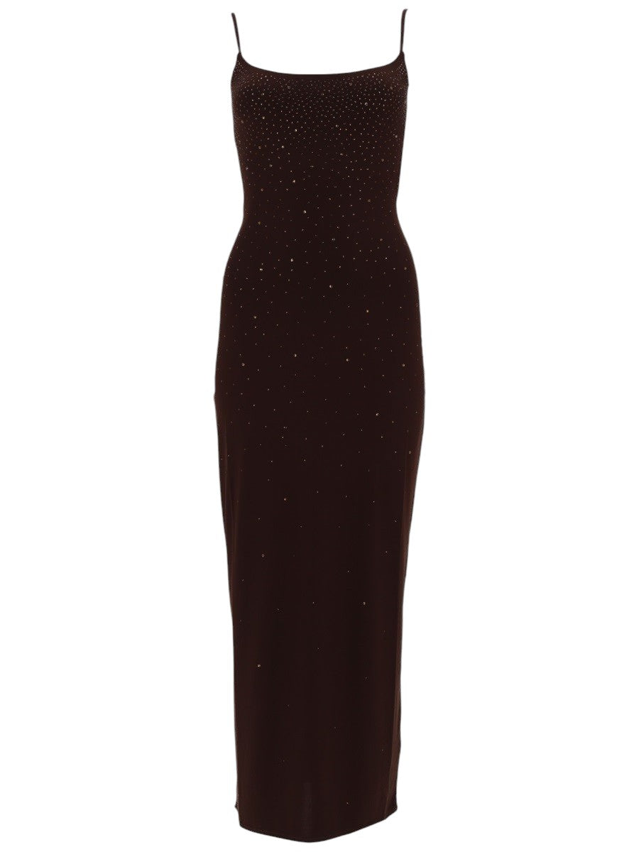 MC2 SAINT BARTH - Rhinestone Embellished Maxi Dress - Dark Brown mc2-saint-barth-rhinestone-embellished-maxi-dress-dark-brown-front-jpg