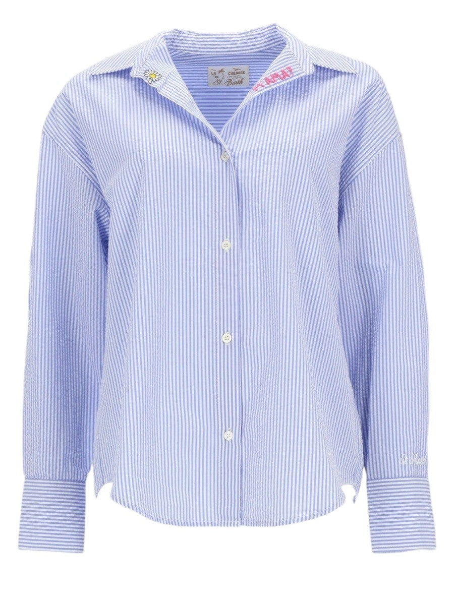 MC2 SAINT BARTH - Striped Cotton Shirt with Daisy Embroidery - Light Blue White mc2-saint-barth-striped-cotton-shirt-with-daisy-embroidery-light-blue-white-front-jpg