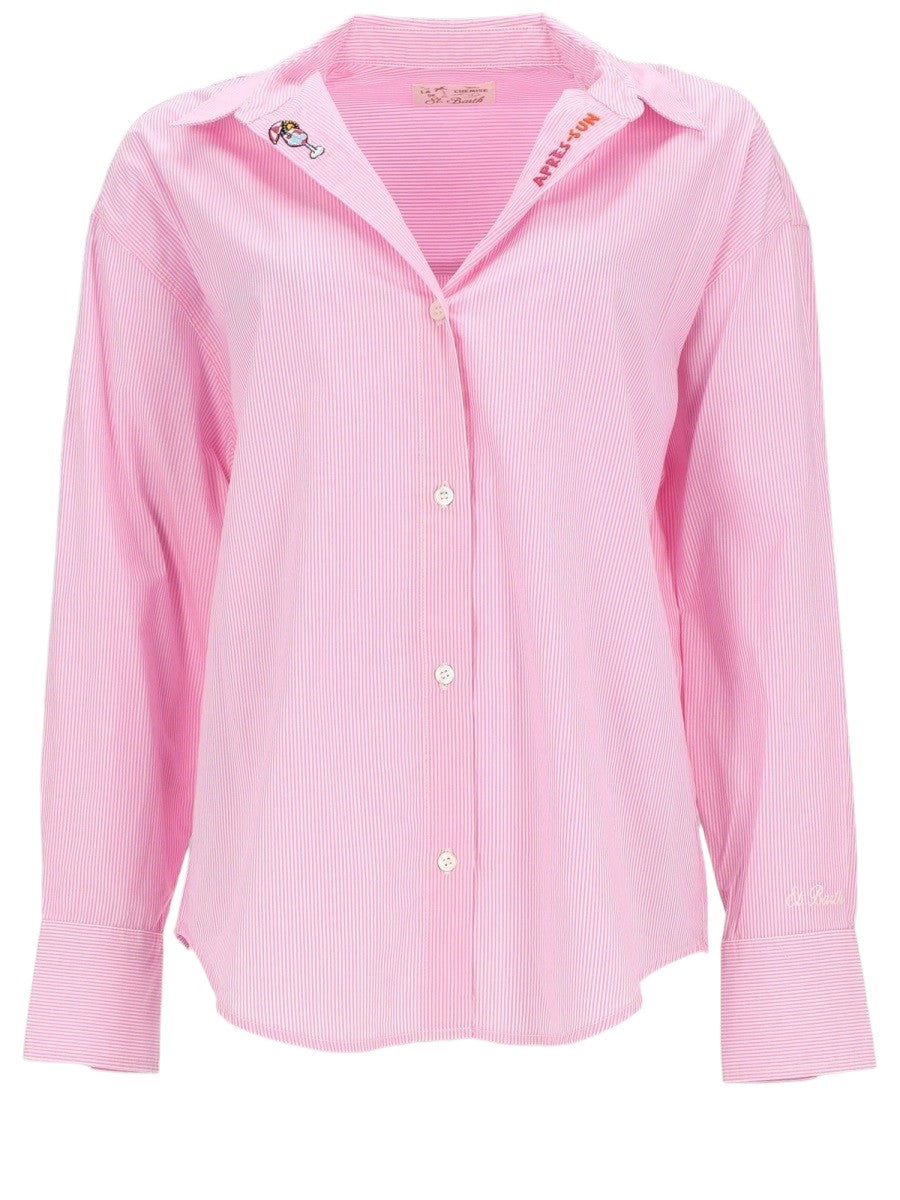 MC2 SAINT BARTH - Striped Cotton Shirt With Embroidered Details - Pink White mc2-saint-barth-striped-cotton-shirt-with-embroidered-details-pink-white-front-jpg
