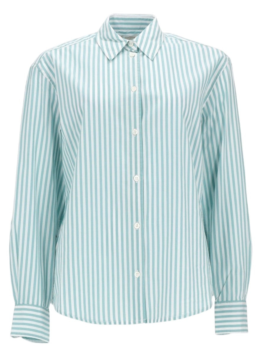 MC2 SAINT BARTH - Striped Cotton Shirt with Embroidered Logo - Green White mc2-saint-barth-striped-cotton-shirt-with-embroidered-logo-green-white-front-jpg