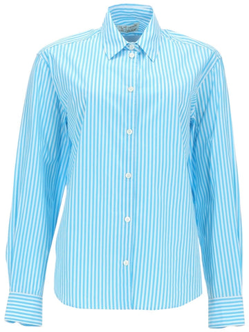 MC2 Saint Barth striped cotton shirt in sky blue and white featuring a classic collar, button-front closure and relaxed fit.