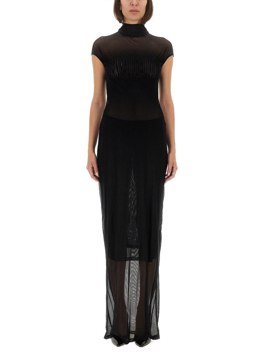 JEAN PAUL GAULTIER - MESH DRESS WITH FLOCKED LOGO mesh-dress-with-flocked-logo_54fdf746-e808-4e47-b9c0-d708d7e94dd3