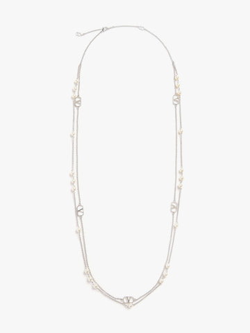 Valentino Garavani Valentino Garavani - Metal and pearls VLogo Signature necklace