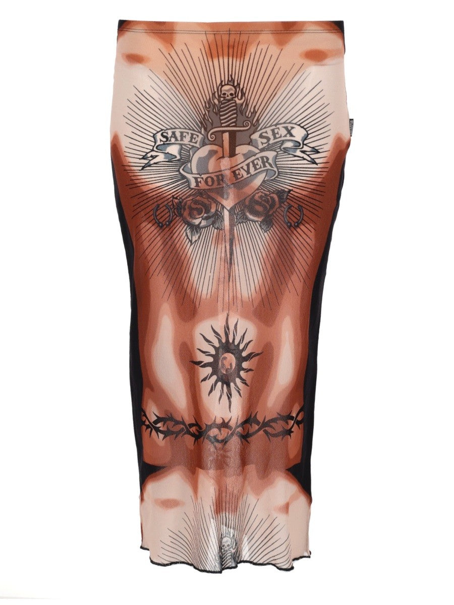 JEAN PAUL GAULTIER - MIDI SKIRT WITH "SAFE SEX TATOO" PRINT midi-skirt-with-safe-sex-tatoo-print_8749f49e-9504-4258-aa4a-bae4a3dc5923